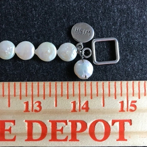 Vintage Handmade Coin Pearl Choker Necklace Sterling Wish Charm Heart Toggle 15" - Picture 8 of 8